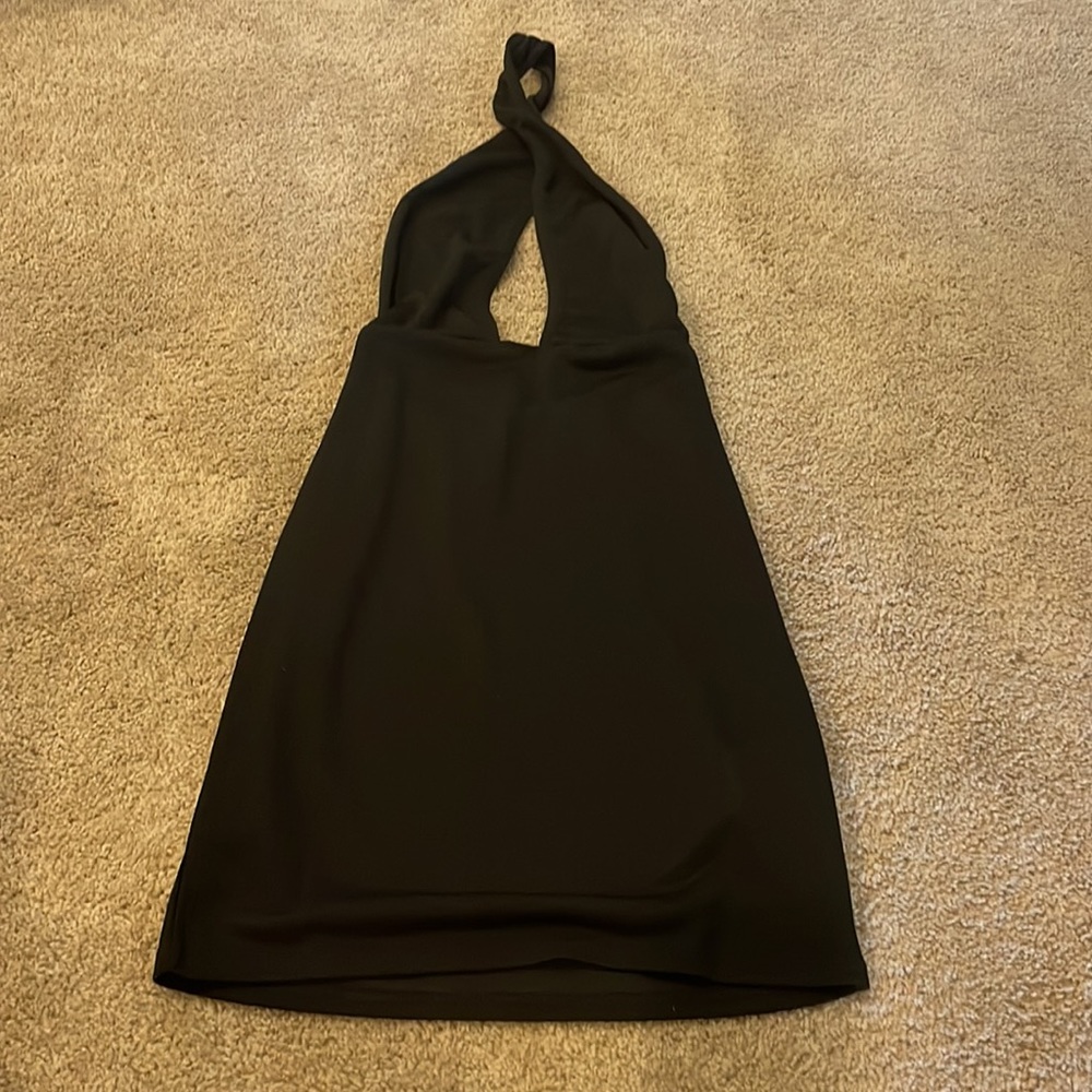 NWT Missguided black cross halter neck mini dress. Size US 2